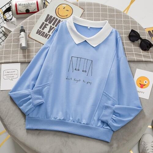 Autumn Harajuku Cute Turn-down Collar Sweatshirts Women Long Sleeve Aesthetic Hoodies Sweat Capuche Femme Oversize Tracksuit