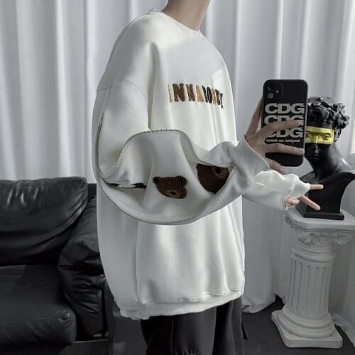 Oversized Sweatshirts Vintage Womens Spring Autumn Hoodies Clothes Couple Loose Casual Embroidery Bear Long Sleeve Pullover Tops