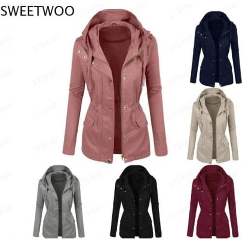 Slim Fit Women Trench Coat Autumn Hooded Women Clothes 2021 Overcoat Solid Fashion Plus Size