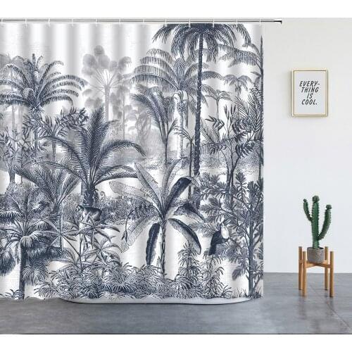 Tropical Rainforest Shower Curtains Set Palm Trees Psychedelic Forest Print Wall Hanging Bathroom Decor Washable Bathtub Screen