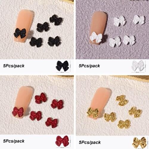5 Pcs/Pack Delicate Bowknot Nail Rhinestones Jewelry DIY New Year Nail Art Decoration Manicure Design 3D Nail Ornaments