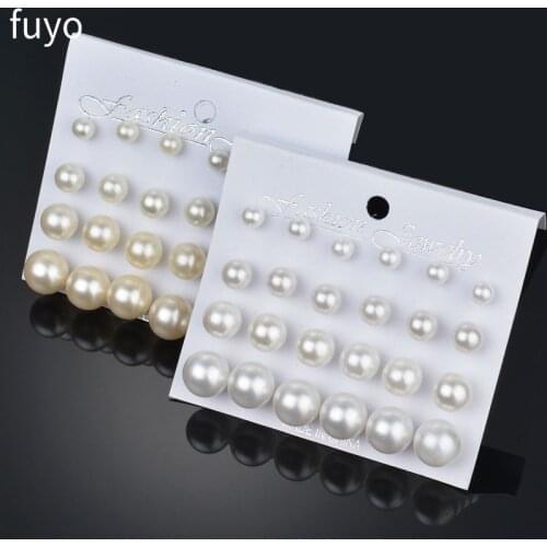 12 pairs White Simulated Pearl Earrings Set For Women Jewelry On Ear Ball Stud Earrings kit Bijouteria brincos Bijoux