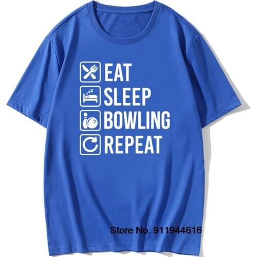 Eat Sleep Bowlinger Repeat Husband Birthday Funny Graphic Vintage Fun Cotton Short Sleeve T Shirts O-Neck Harajuku T-shirt