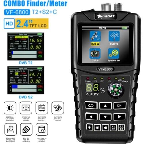 VF-6800 Digital Satellite Finder Meter Support DVB-T2/DVB S2/DVB C Combo Sat Finder Meter Digital Finder For Satellite TV Receiv