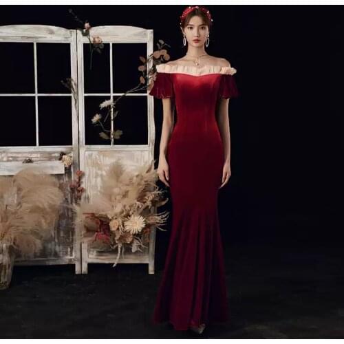 Boat Neck Elegant Evening Dress Simple Off The Shoulder Zipper Back Floor-length Mermaid Plus size Women Formal Party Gown C813