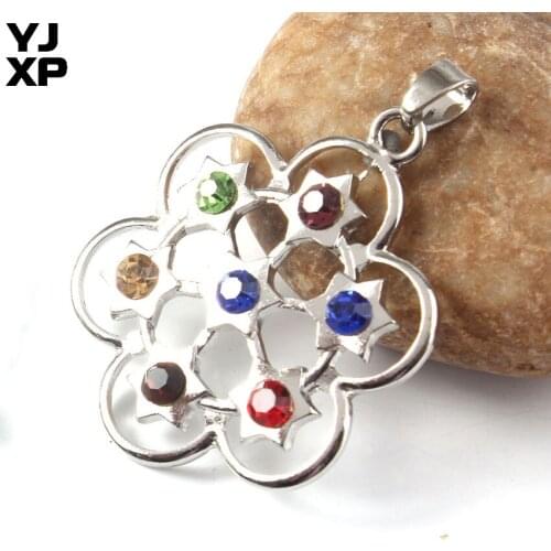 YJXP 7 Chakra Reiki Rhinestones Inlaid Star of David Flower Shaped Yoga Balance Spiritual Reiki Healing Necklace Pendant Jewelry