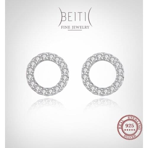 Beitil Trendy Round Genuine 925 Sterling Silver Earrings for Women Shining CZ Geometric Hypoallergenic Jewelry