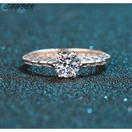 1 Carat 6.5mm Round Brilliant Cut Diamond Test Past D Color Moissanite Ring Women Classic 925 Sterling Silver 6 Prongs Rings