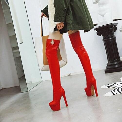 Winter High Heel 15 Cm Shoes Women Boots Botas Mujer Fashion Motocicleta Mulheres Outono Inverno Botas De Couro Femininas 8-23