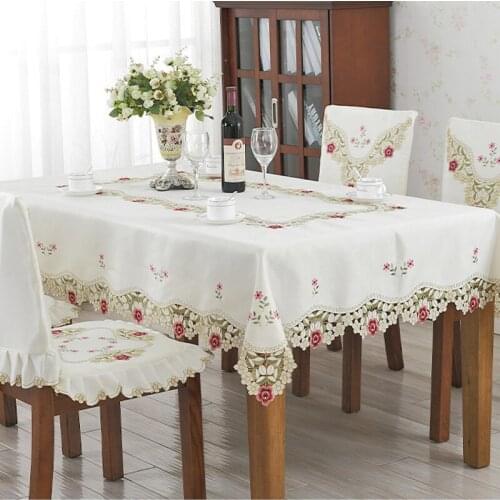 1PC Waterproof Oilproof White Table Cloth Floral Polyester Embroidered Table Cover Wedding Banquet Outdoor Party Soft Tablecloth