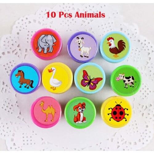 10pcs Kids Animals Ladybird Flowers Fruits Cartoon Stamp Children Custom Plastic Rubber Self Inking Stampers Toys