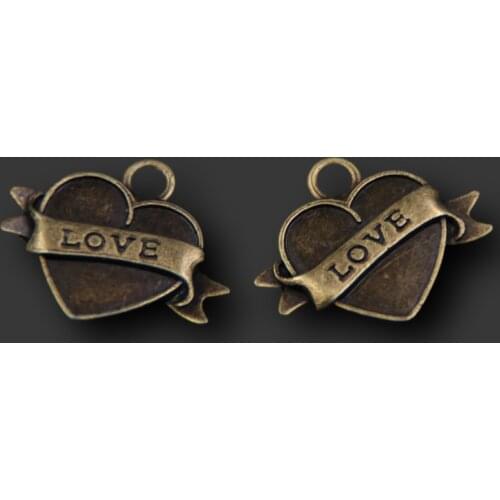 10pcs Antique Bronze Color *Love* Heart Pendant DIY Jewelry Craft Making 21*26mm A471