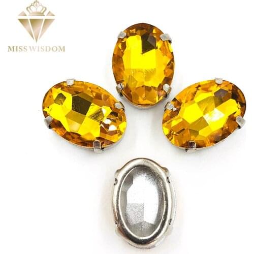 10X14mm/13X18mm Gold yellow Oval Copper claws hollow thick bottom high quality glass crystal Sew on rhinestones DIY accessories
