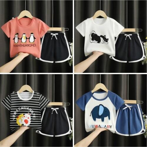 2021 Cotton Kids Clothes Summer 0-5 Years Old Childrens Short-sleeved Suit Baby Boys And Girls T-shirt+shorts 2 Piece Set