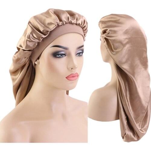 Long Oversized Elastic Double-Layer Satin Barrel Silk Hair Bonnet Breathable Sleeping Cap Turban Sleep Headwear Hats For Adult
