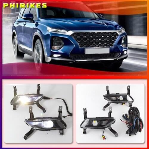 For Hyundai Santa Fe 2019 12V LED Daytime Running Light Waterproof Fog Lamp DRL Car Headlight Assembly