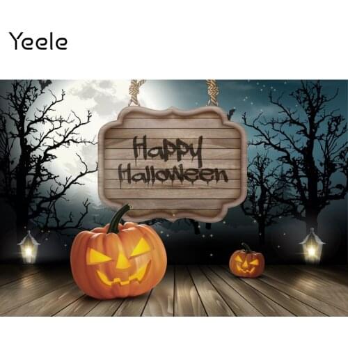 Yeele Photocall Happy Helloween Backdrop Moon Night Pumpkin Wood Plank Background Photography For Photo Studio Photographic Prop