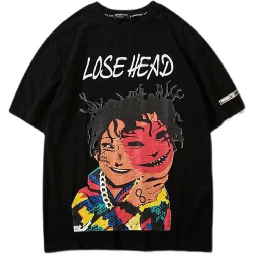 ZuoLunOuBa Summer Casual O-Neck Man T Shirt Personality Printed Harajuku Demon Mask Boy Tees Pure Cotton Hip Hop Male Tops