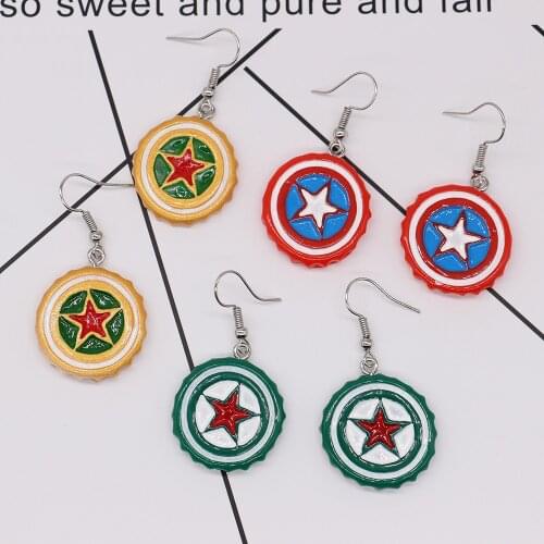 Hippie Style Earrings for Superhero Captain USA Shield Waiting for Avenger War Series Earrings Suitable for Gifts