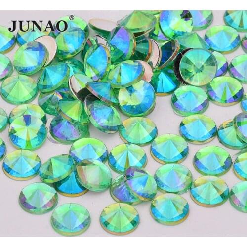 JUNAO Wholesale 4mm 5mm 6mm 10mm Green AB Rivoli Round Fancy Rhinestone Flatback Cabochons Crystal Applique Acrylic Stones