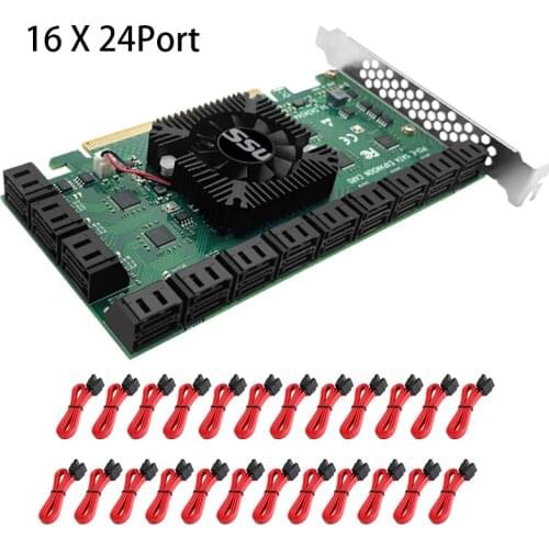 PCIE SATA Card 24 Port with Cables, 6 Gbps SATA 3.0 Controller PCI Express Expression Card Support SATA 3.0 Devices Chia Mining