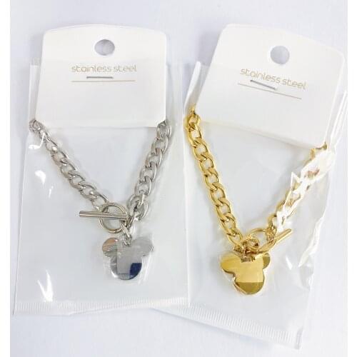 Cartoon Kawaii Mouse Pendant Necklace Titanium Steel Chain Necklace Inlaid Crystal Fashion Trendy Women Jewelry Birthday Gift