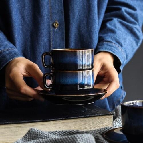 Ceramic Reusable Coffee Cup And Saucer Set Espresso Cups Cappuccino Creative High Tea Kubek Blue Utensils Porcelain Cup 50Q016