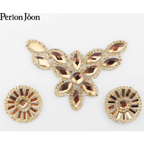 Brown crystal applique decorative iron on DIY badge Hot fix glass crystal decorative Patch TR042