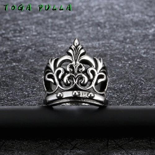 Fashion Mens Signet Ring Knight Templar Crown Stainless Steel Rings Vintage Punk Male Rings Biker Band Fleur De Lis Jewelry