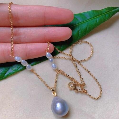 Fashion natural white teardrop pearl gold necklace gift Necklace Square Pendant pink energy Gem Point Women Spiritual Pearl