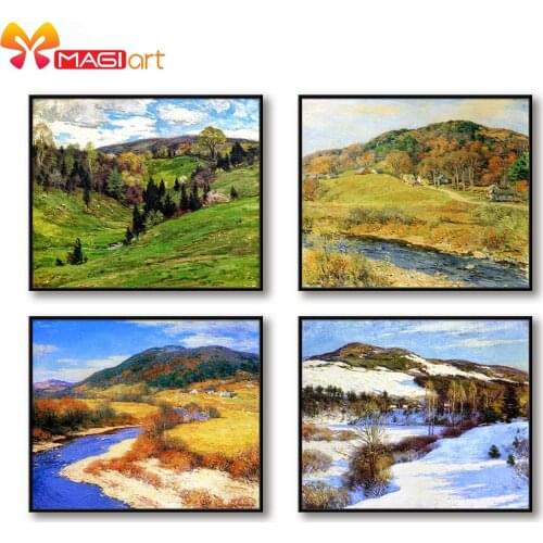 Cross stitch kits Embroidery needlework sets 11CT water soluble canvas patterns 14C Ancient four seasons -NCMS165