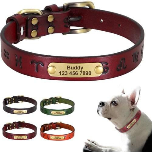 Durable Customized Dog Collar Personalized Pet Leather ID Tag Collars Adjustable Small Medium Large Dog Collar Free Engraving