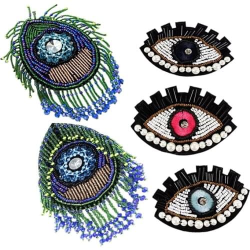 New Bead Eyes Mouth Patches Heart Clothes Brooch Rhinestone Crystal Applique for Jackets Jeans Bags Shoes Apparel Sewing Badge