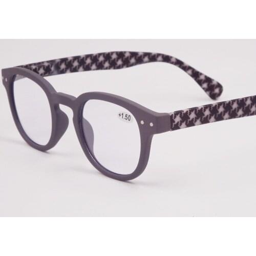 2021 New Round Female Reading Glasses Spring Hinge Male Color Mixing Retro Europe Style Houndstooth Readers Diopter Glasses