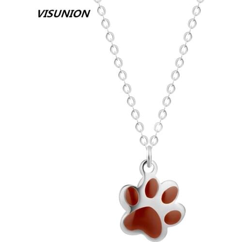 VISUNION stainless steel Enamel Dog Woof Paw necklace Gold pendant for Animal Lover (2 colors)
