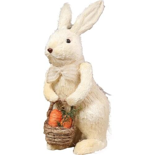 Easter Straw Bunny Ornament Cute Artificial Basket Carrot Rabbit Simulation Doll Ornament Figurines Tabletop Garden Decor