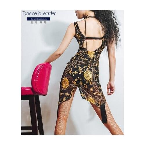 Latin Dance Dress Sexy Backless Fashion Print Dresses Women Rumba Cha Cha Samba Dancing Clothes Ladies Practice Show Wear