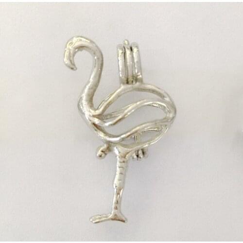 18kgp Flamingo Shape Pendant Locket, Crane style Cage Pendant Mountings for Bracelet Necklace DIY Floating Charms Jewelry