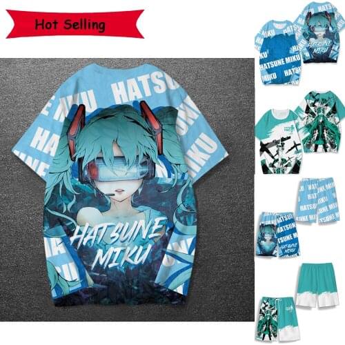 Hot Anime Vocaloid Miku Cosplay Costumes T-Shirt Short Suit Brand Clothing Men Beach Shorts Wimming Oversized T Shirt Sports Tee