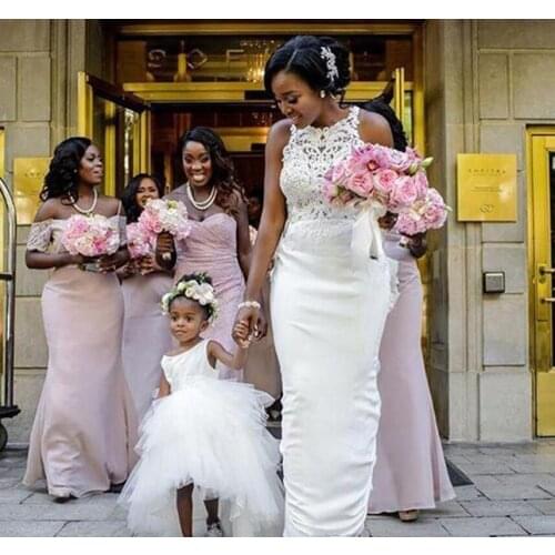 Stunning African Mermaid Wedding Dresses Sexy Sheer Covered Button Lace Appliques Western Country Bridal Gowns With Court Train