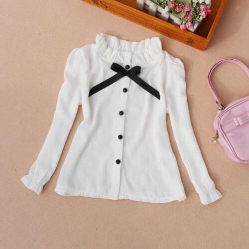 2017 Spring Fall Child Long Sleeve Shirt School Girl Blouse Tops Kids Shirt Bow Baby Girls Blouse White Chiffon Clothes JW0266S