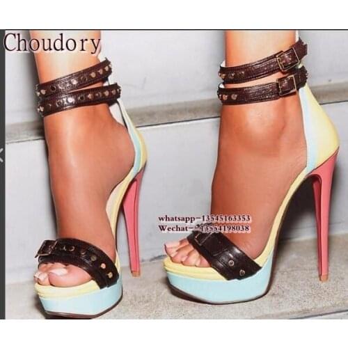 Fashion Buckle Women Platform Sandals New mixed colors Open Toe Rivet High Heels Summer shoes Studded Gladiator Sandals