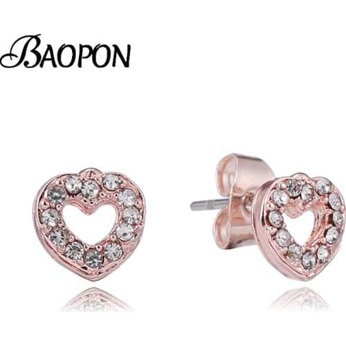 BAOPON Silver Color Fashion Crystal Brand Stud Earring Heart-Shaped Wedding Engagement Stud Earring For Women Jewelry 2021 Trend