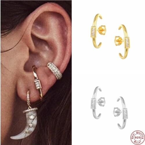Aide 925 Sterling Silver Shiny Zircon Ear Wrap Ear Jacket Earrings For Women Arc Line Stud Earrings Rock Punk Jewelry Pendiente