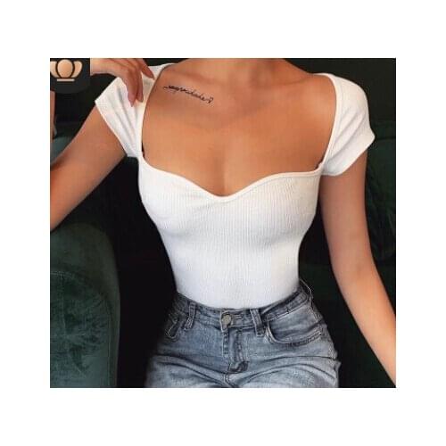 Womens European And American Casual Sexy Slim Fit Solid Color T-Shirt Womens V-Neck Short Sleeve Top Short T-Shirt