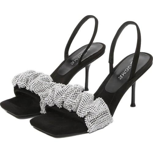 2021 New Summer Sexy Club Heels Sandals Women Brand Gladiator sandals Sparkling Black Diamond Crystal High Heels Women Sandals