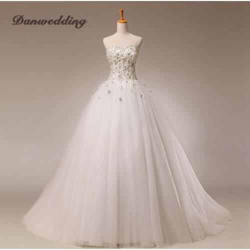 Junoesque Ball Gown Wedding Dress Tulle Lace Applique Sweetheart-Neck Bridal Dress Illusion Back Real Photo Weddiing Gowns