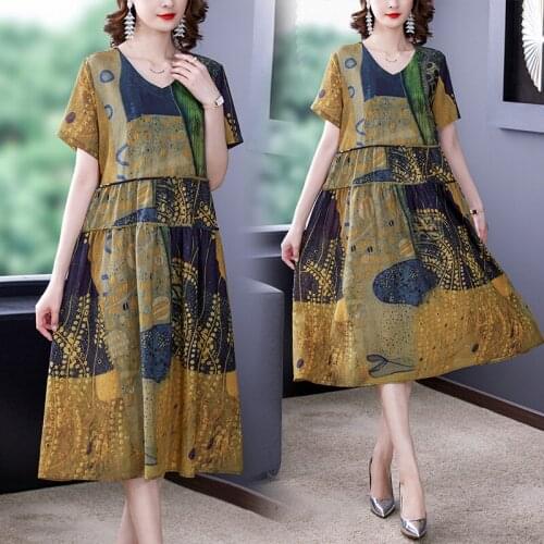 2021 Boho Floral Linen Beach 4XL Midi Dress Summer Vintage Casual Loose Print Dress Women Fashion Elegant Bodycon Party Vestidos