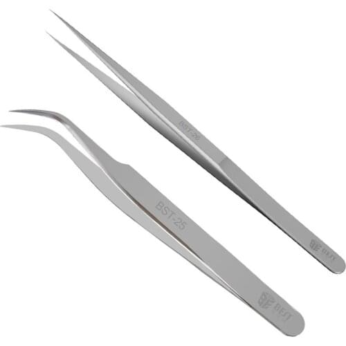 2PCS 0.01mm Fky Industrial Tweezers Anti-static Curved Straight Tips Stainless Forceps PC Phone Repair Eyelash Extension