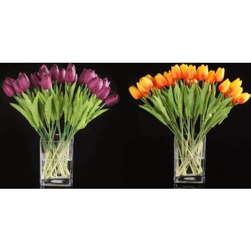 20 Pcs Tulip Flower Latex Real-Touch-For Wedding Bouquet Decor Best Quality KC455, 10 Pcs Purple & 10 Pcs Orange